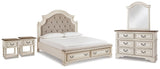 Realyn Panel Storage Bed, Dresser, Mirror and 2 Nightstands