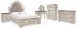 Realyn Upholstery Panel Bed, Dresser, Chest, Nightstand, and Vanity Set