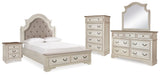 Realyn Upholstered Bed, Dresser, Mirror, Chest and Nightstand
