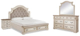 Realyn Upholstered Panel Bed, Dresser, Mirror and Nightstand