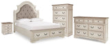 Realyn Upholstered Storage Bed, Dresser, Chest and Nightstand