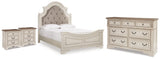 Realyn Upholstered Panel Bed, Dresser and 2 Nightstands