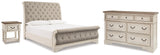 Realyn Upholstered Sleigh Bed, Dresser and Nightstand