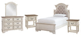 Realyn Panel Bed with Mirrored Dresser and 2 Nightstands