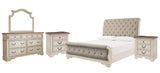 Realyn Sleigh Bed with Mirrored Dresser and 2 Nightstands