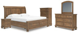 Feddinger Storage Sleigh Bed with Mirrored Dresser, Chest and Nightstand