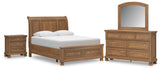 Feddinger Storage Sleigh Bed with Mirrored Dresser and Nightstand