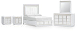 Chalanna Upholstered Storage Bed, Dresser, Mirror and 2 Nightstands