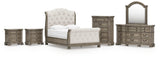 Ardenfield Upholstered Sleigh Bed, Dresser, Mirror, Chest and 2 Nightstands