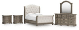Ardenfield Upholstered Sleigh Bed, Dresser, Mirror and 2 Nightstands