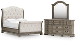 Ardenfield Upholstered Sleigh Bed, Dresser and Mirror