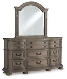 Ardenfield Upholstered Sleigh Bed, Dresser and Mirror