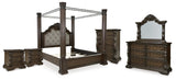 Maylee Canopy Bed, Dresser, Mirror, Chest and 2 Nightstands