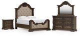 Maylee Upholstered Panel Bed, Dresser, Mirror and Nightstand