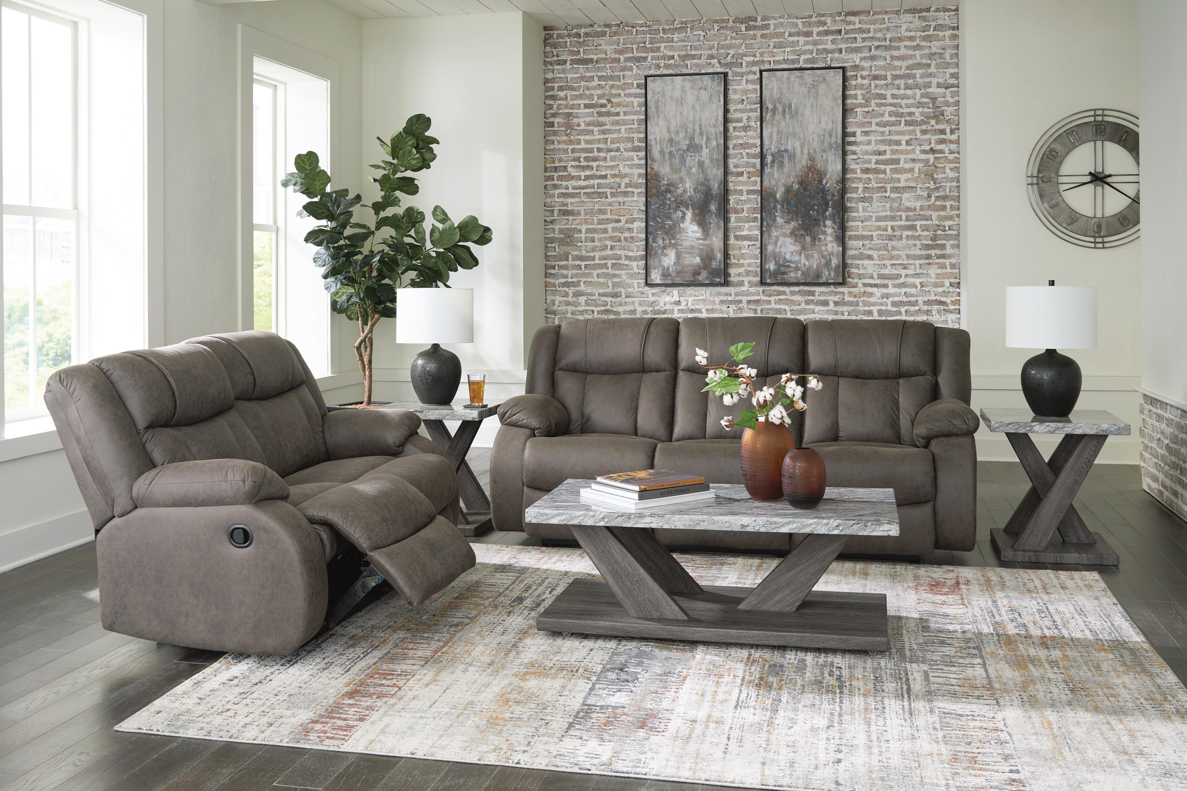 First Base Manual Reclining Sofa and Loveseat