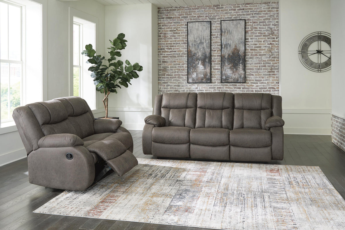 First Base Manual Reclining Sofa and Loveseat
