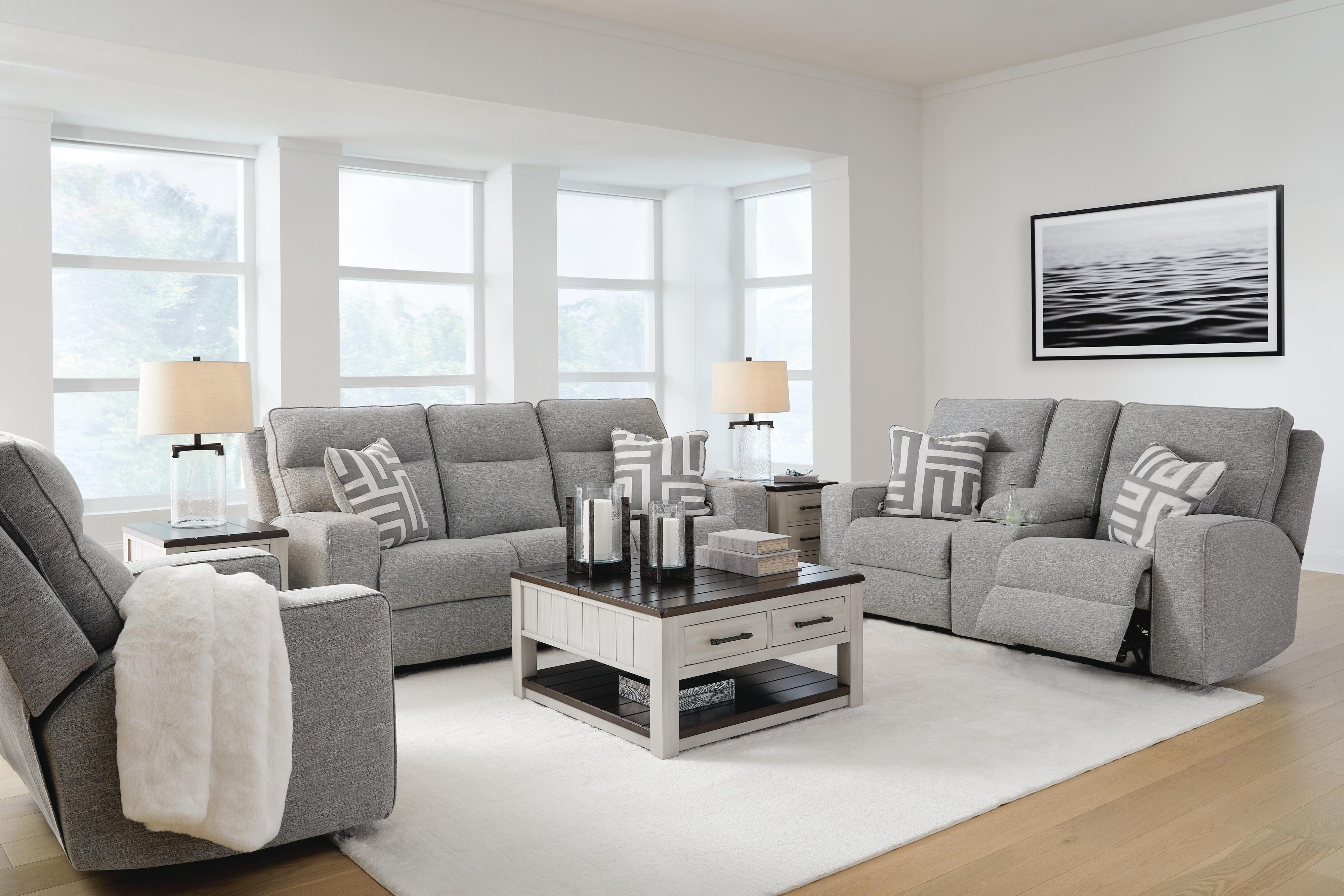 Biscoe Power Sofa, Loveseat and Recliner