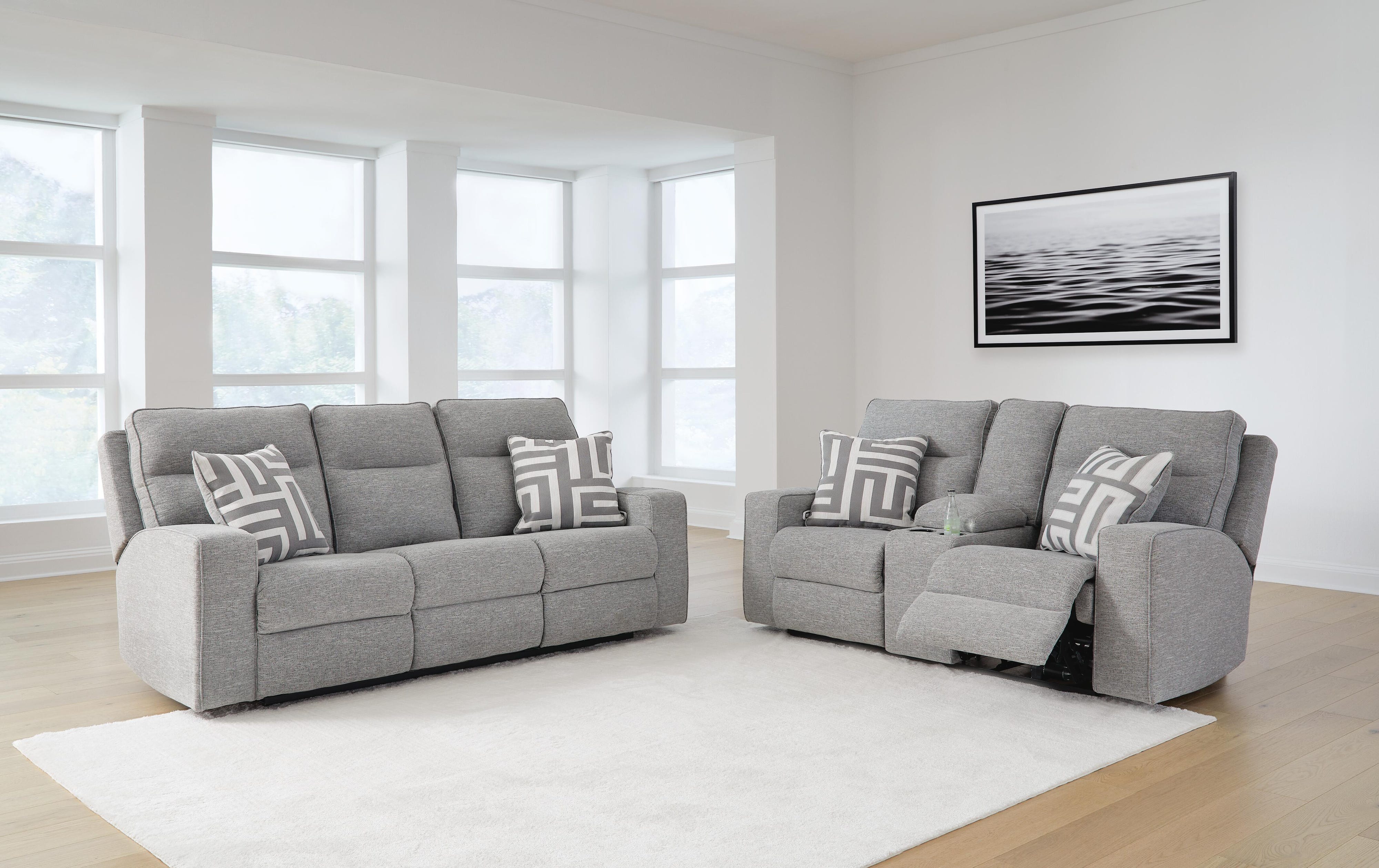 Biscoe Performance Fabric Dual Power Reclining Sofa and Loveseat