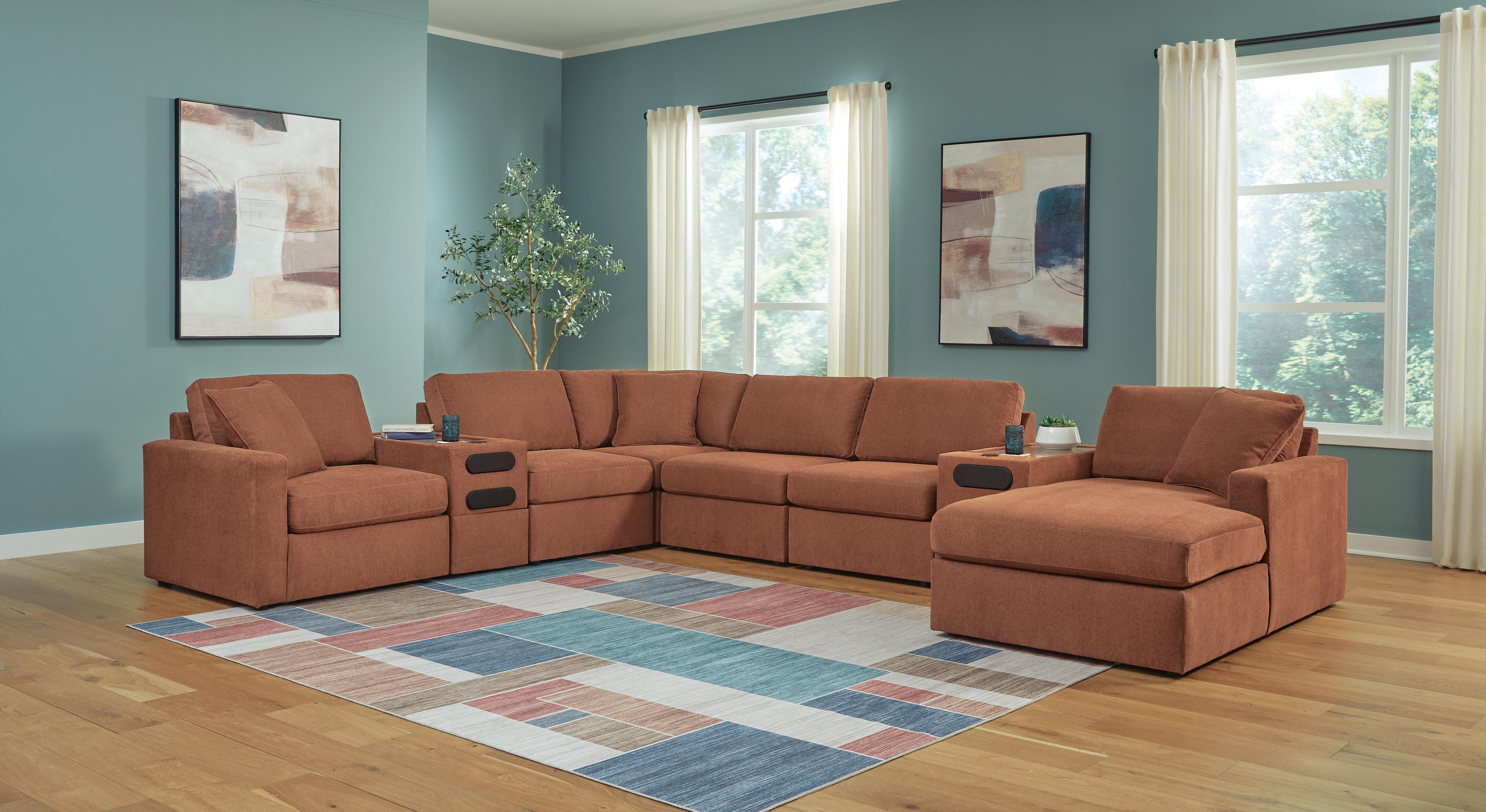 Solstice 8-Piece Sectional with Storage Chaise and Audio Consoles