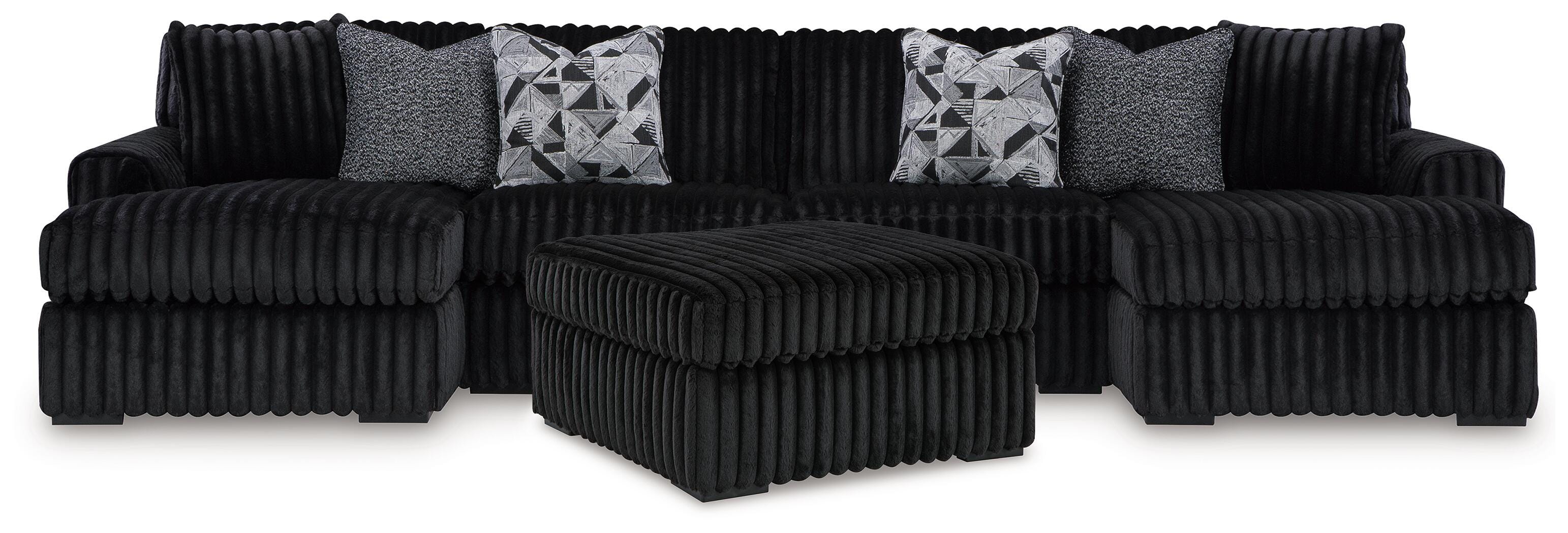 Midnight-Madness 3-Piece Double Chaise Sectional and Ottoman