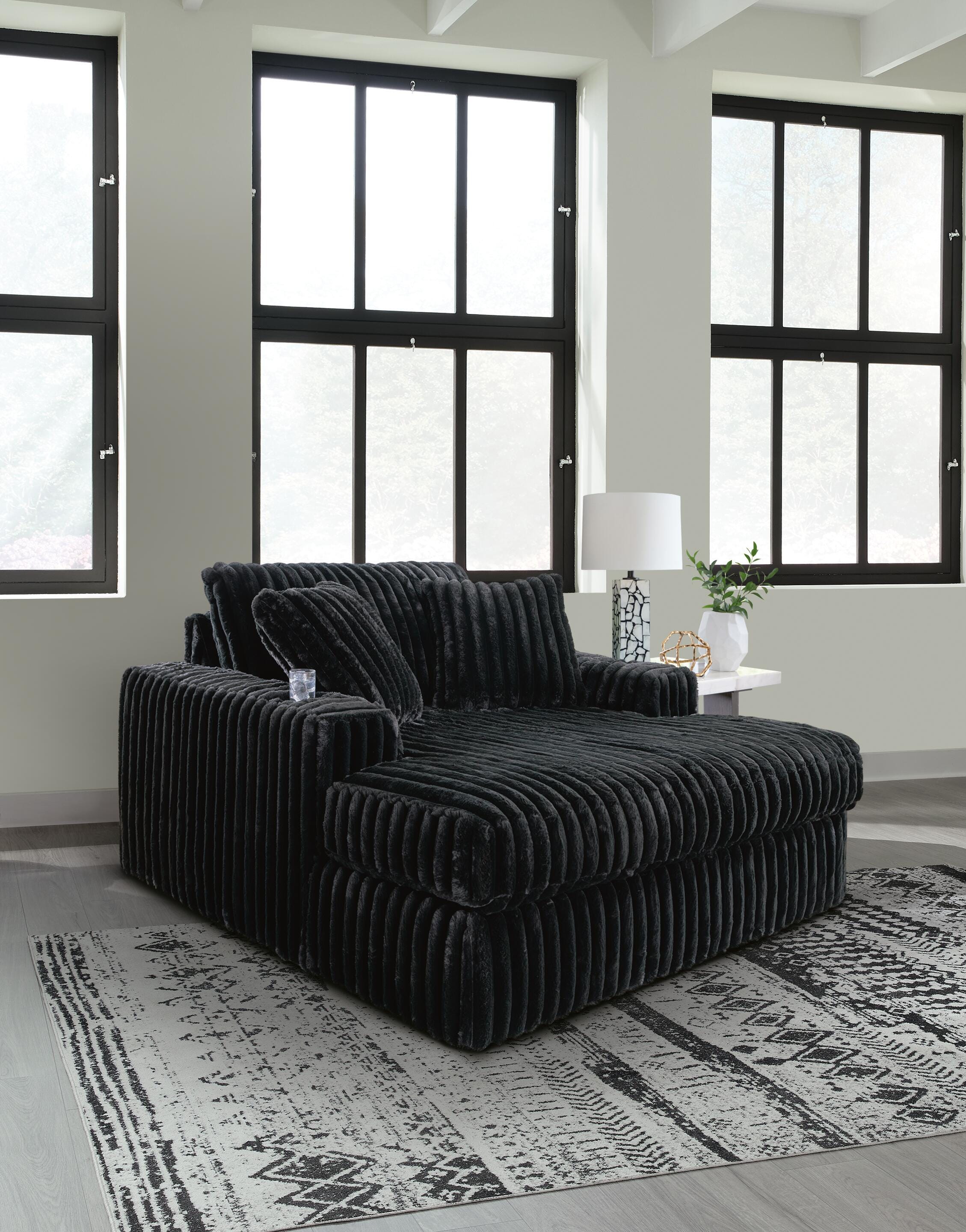 Midnight-Madness 3-Piece Sectional, Chaise and Oversized Accent Ottoman