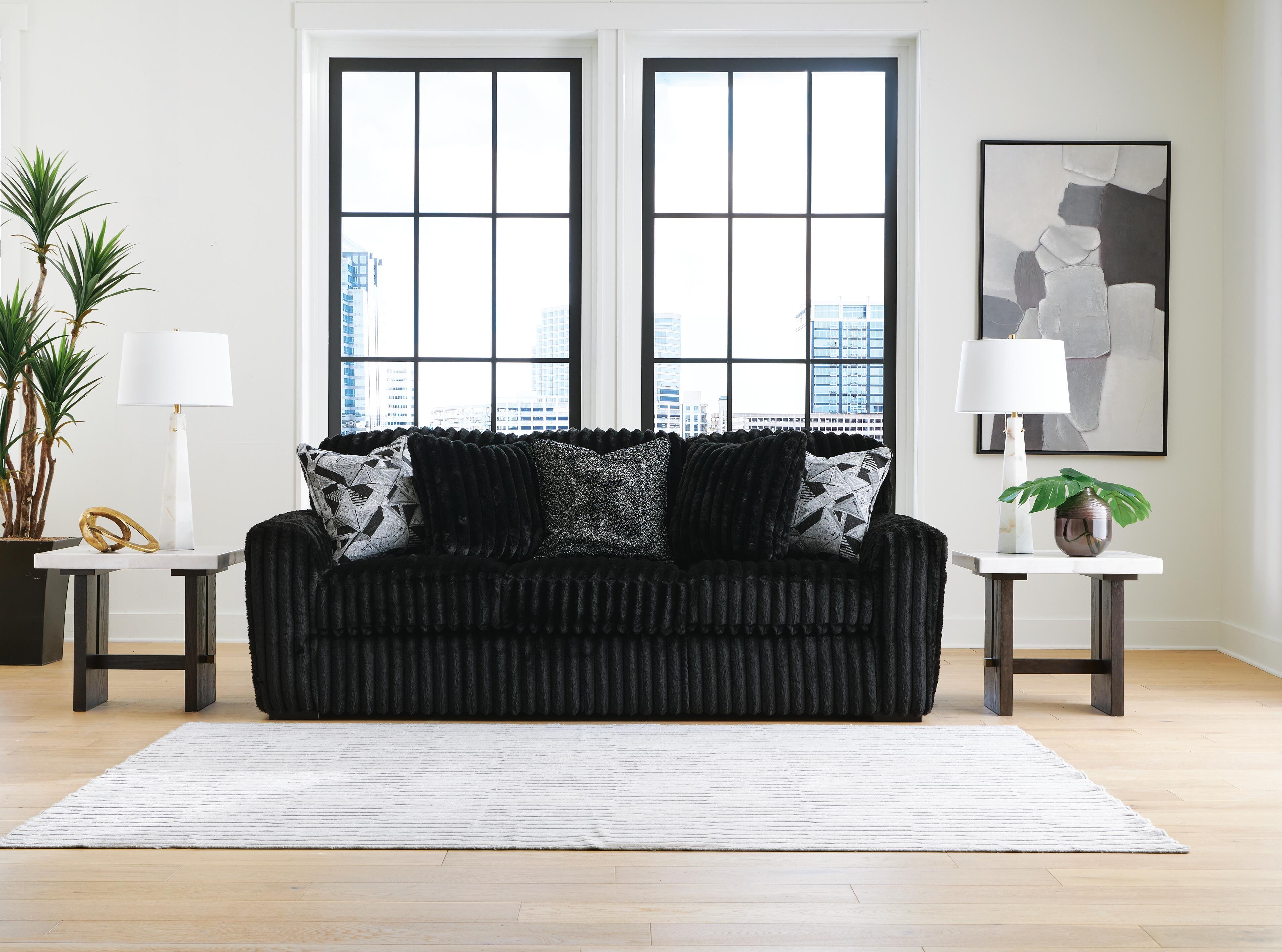 Midnight-Madness Sofa, Loveseat and Oversized Accent Ottoman