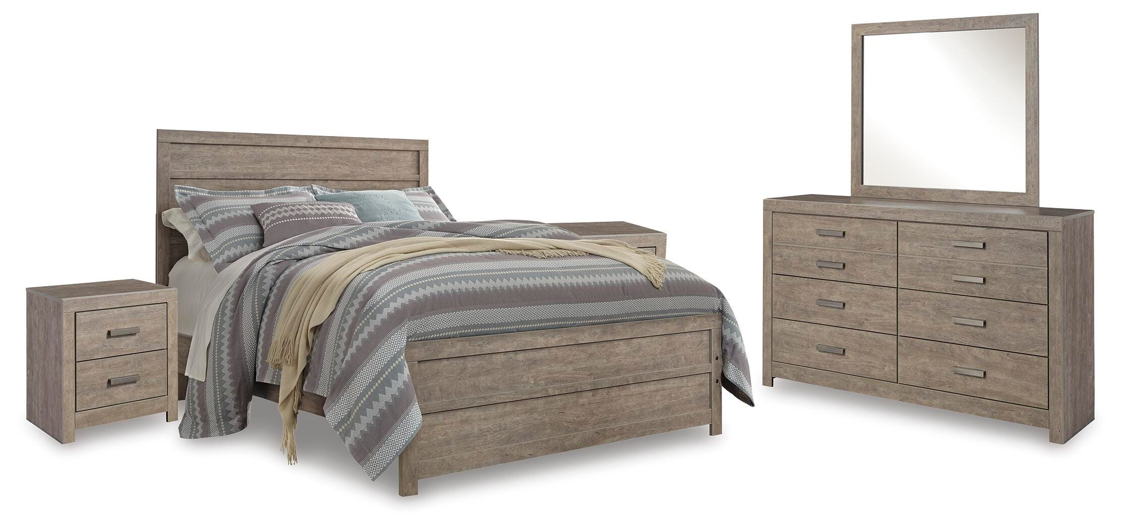 Culverbach Panel Bed with Mirrored Dresser and 2 Nightstands