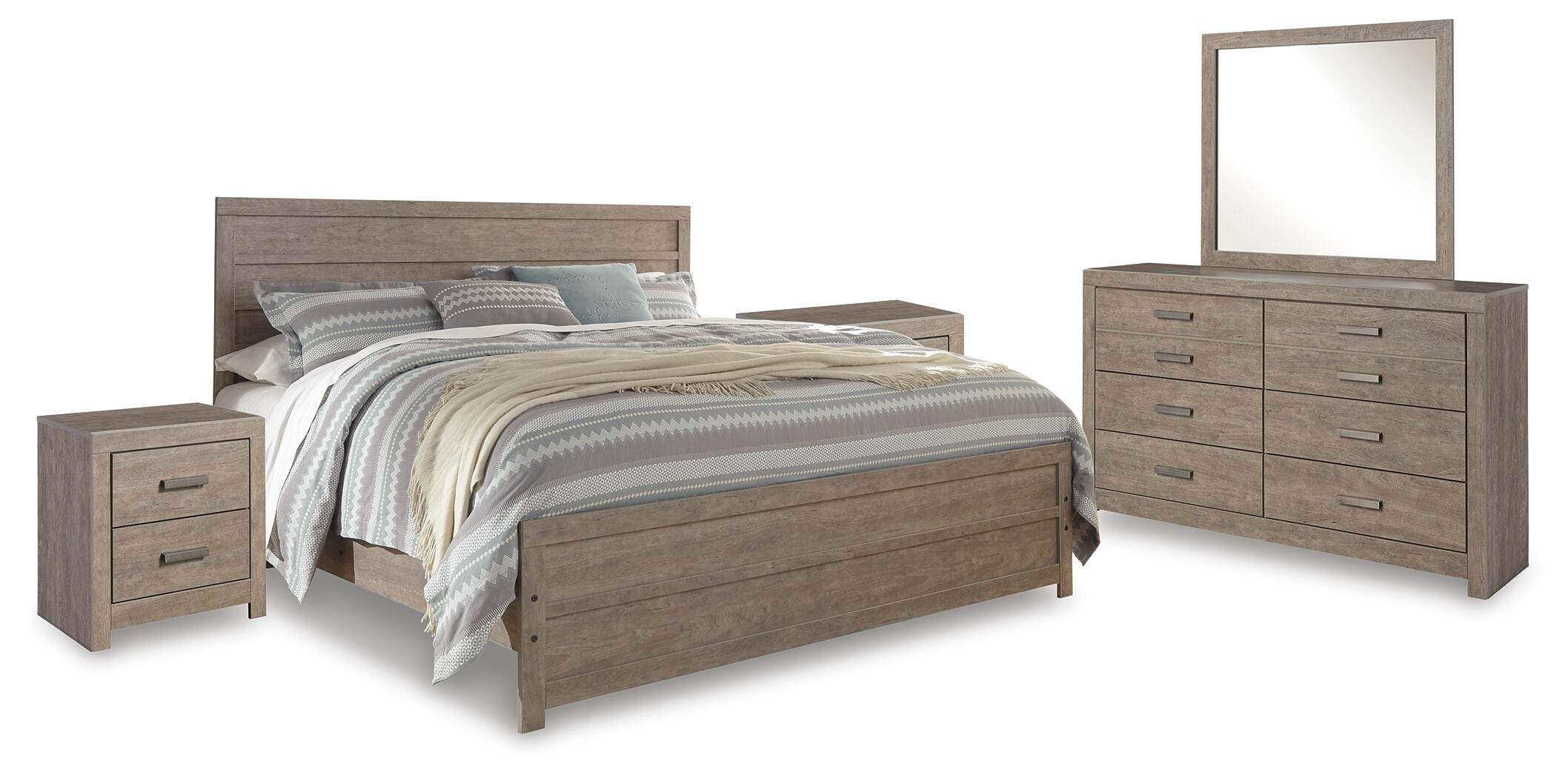 Culverbach Panel Bed with Mirrored Dresser and 2 Nightstands
