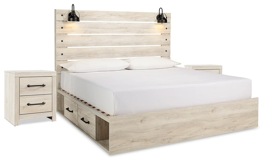 Cambeck Panel Bed with Storage and 2 Nightstands