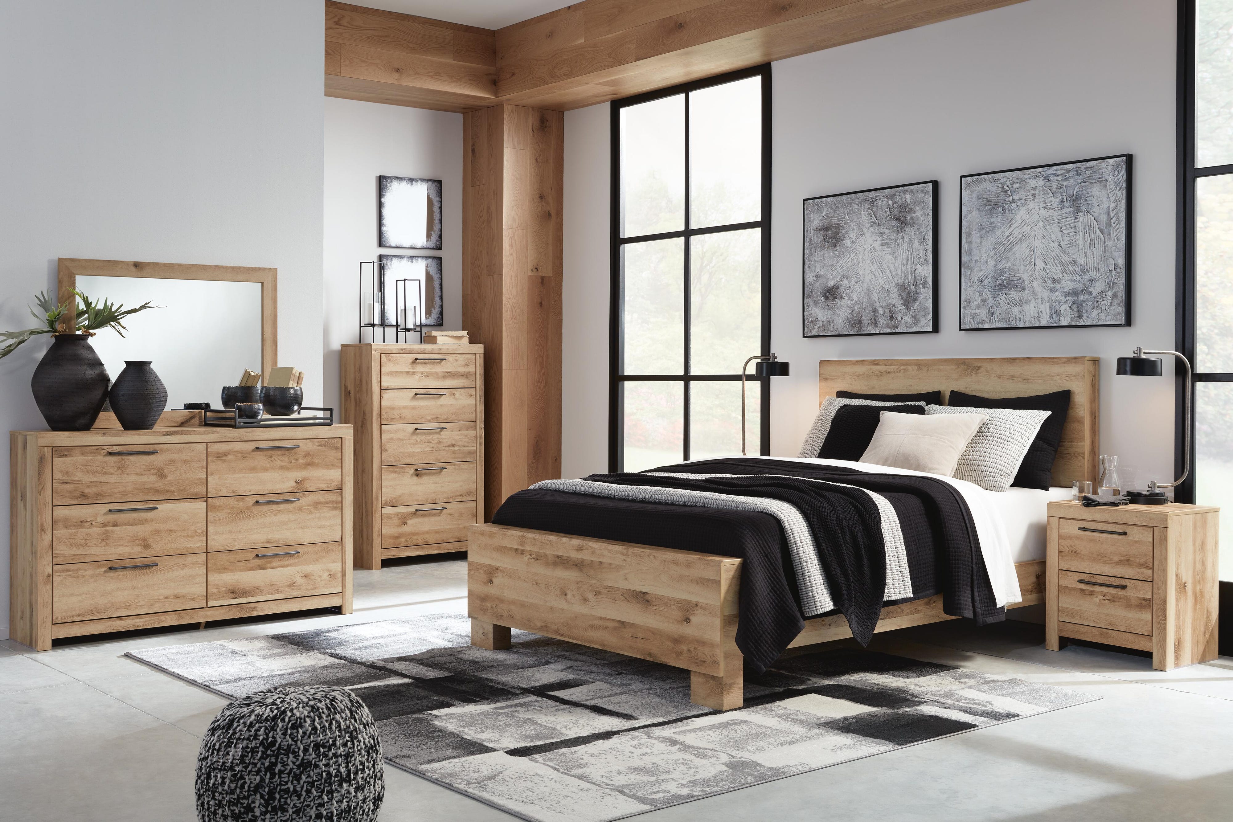 Hyanna Panel Bed, Dresser, and Nightstand
