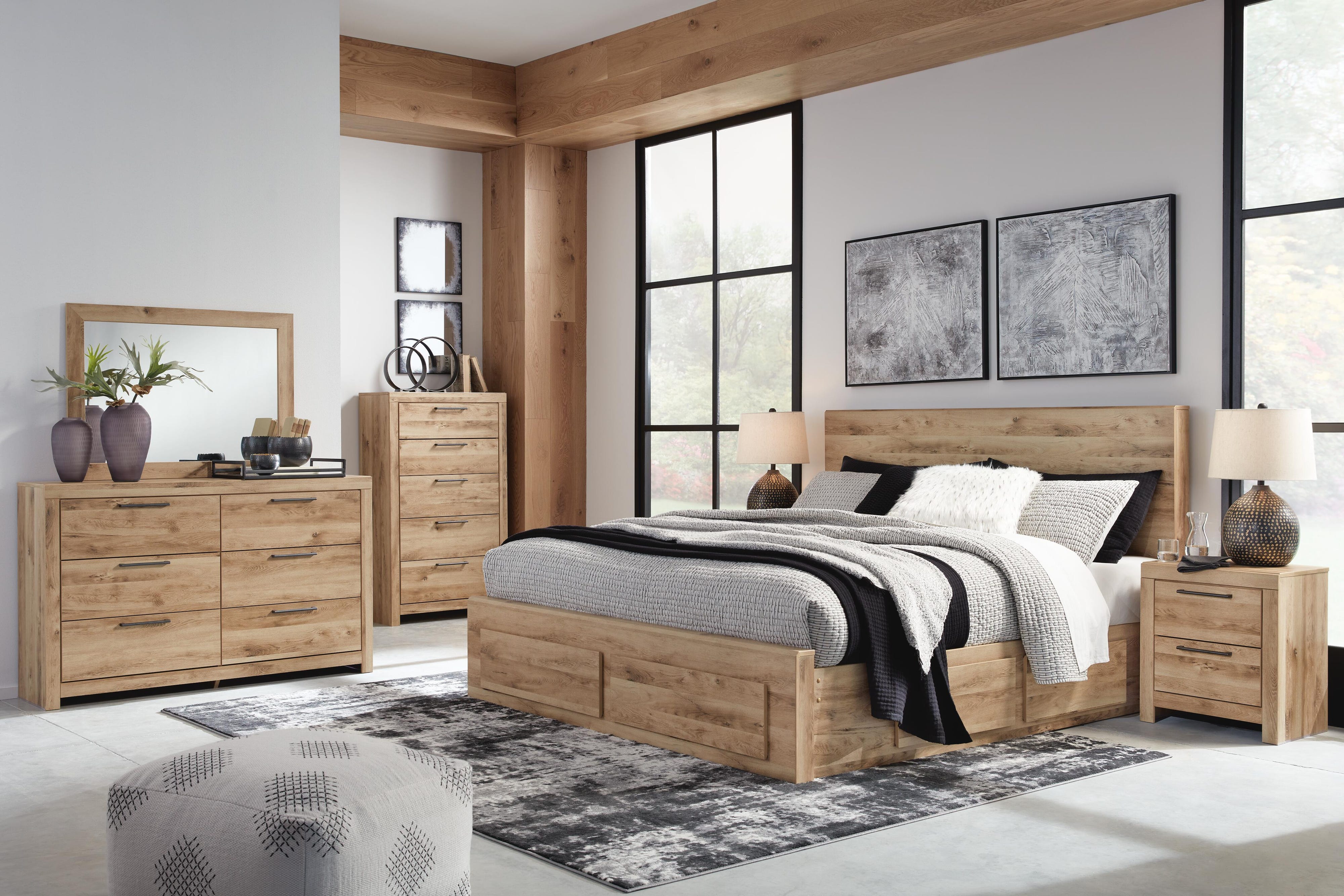 Hyanna Panel Storage Bed, Dresser, Mirror and Chest
