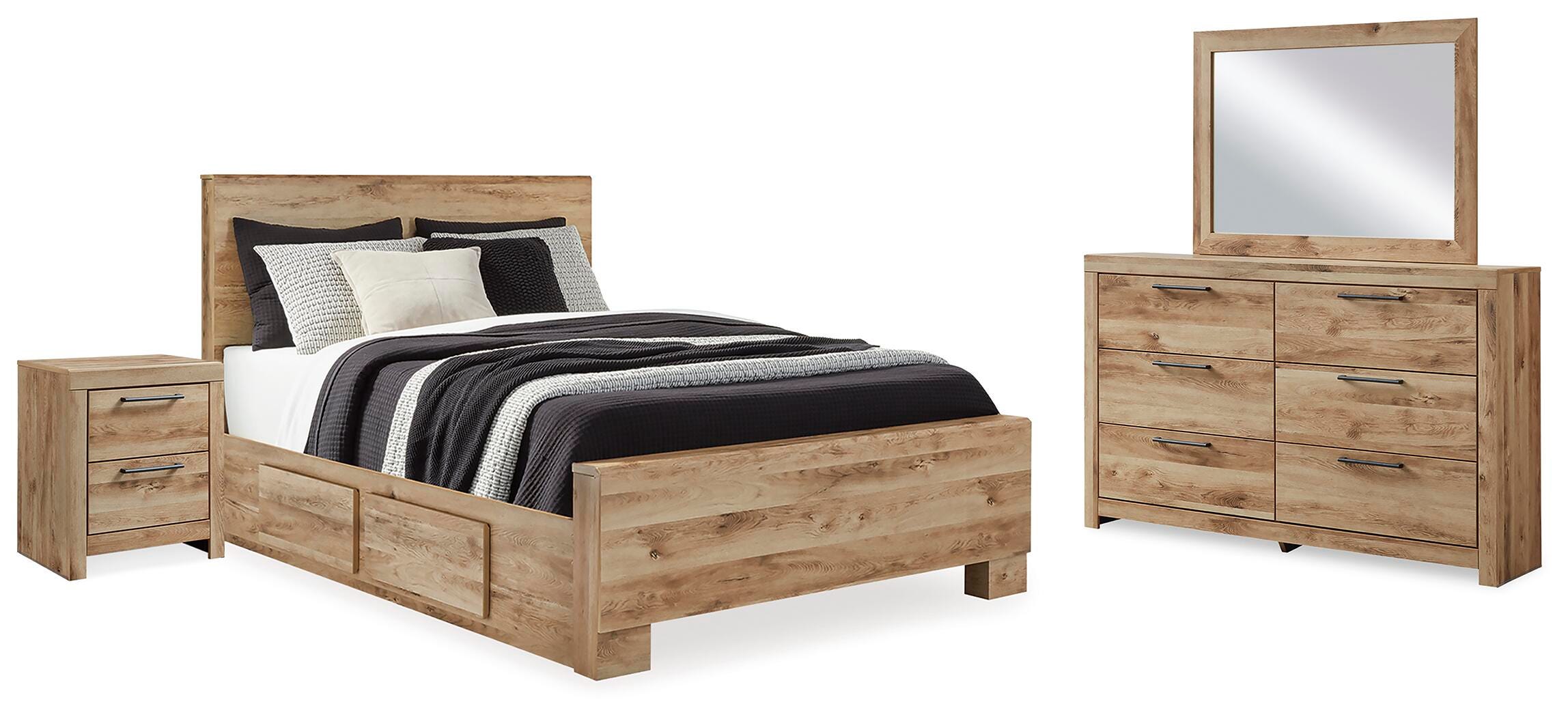 Hyanna Panel Bed with 2 Side Storage, Dresser, Mirror and Nightstand
