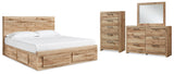 Hyanna Panel Storage Bed, Dresser, Mirror and Chest