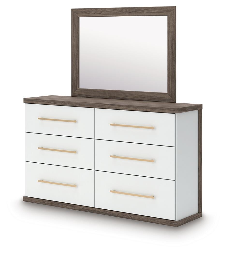 Kendanport Upholstered Platform Bed, Dresser and Mirror