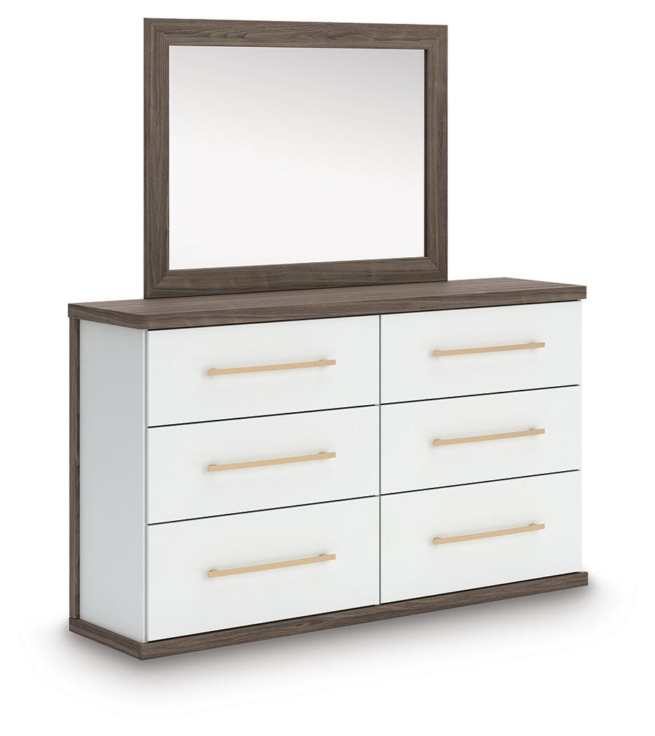 Kendanport Upholstered Platform Bed, Dresser and Mirror
