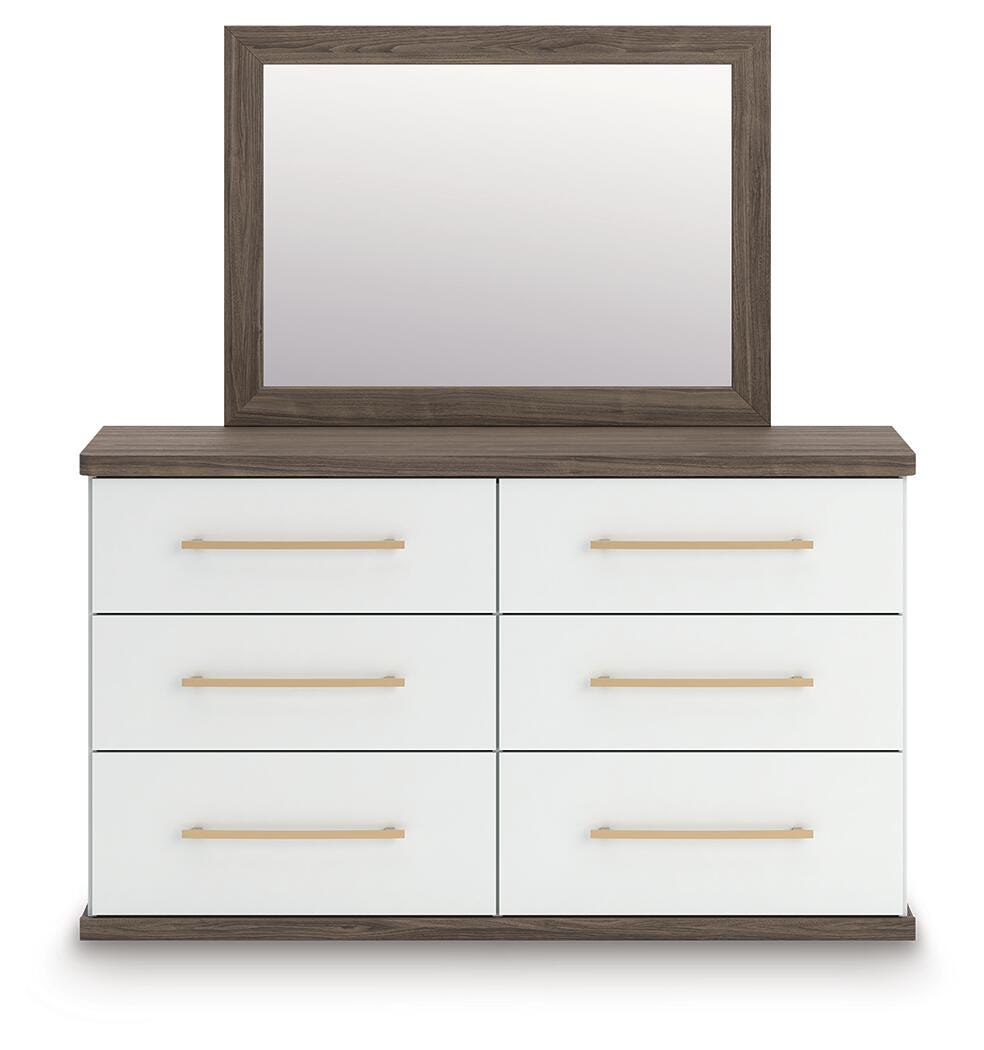 Kendanport Upholstered Platform Bed, Dresser and Mirror