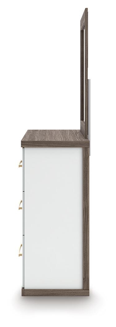 Kendanport Upholstered Bed, Dresser, Mirror and Nightstand