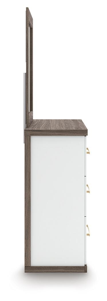 Kendanport Upholstered Bed, Dresser, Mirror and Nightstand