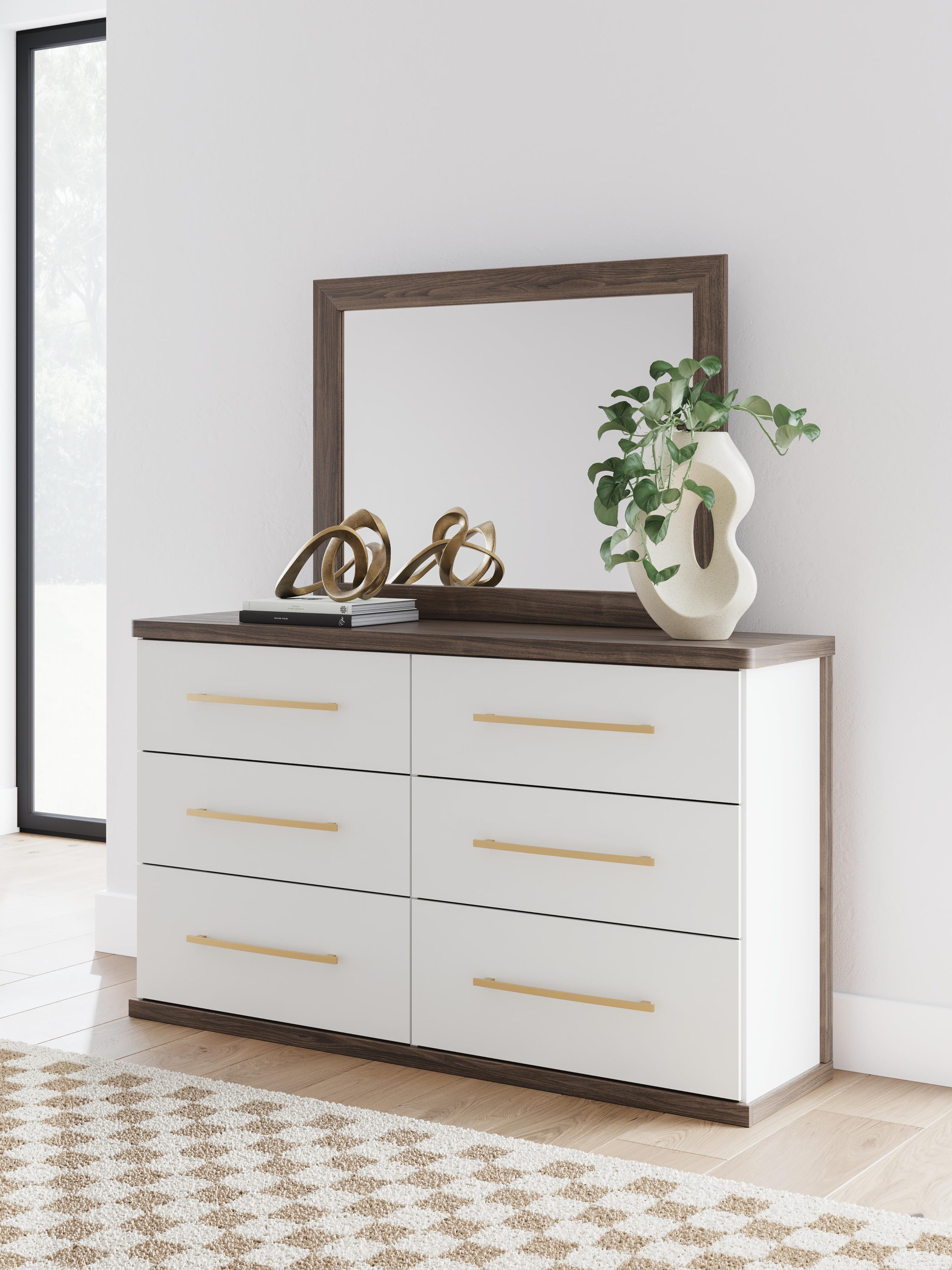 Kendanport Upholstered Platform Bed, Dresser and Mirror
