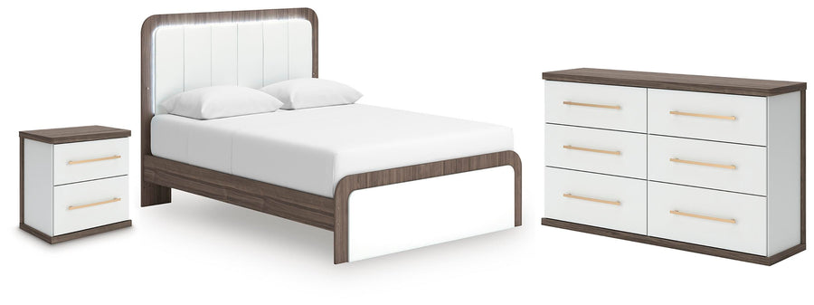 Kendanport Upholstered Bed, Dresser and Nightstand