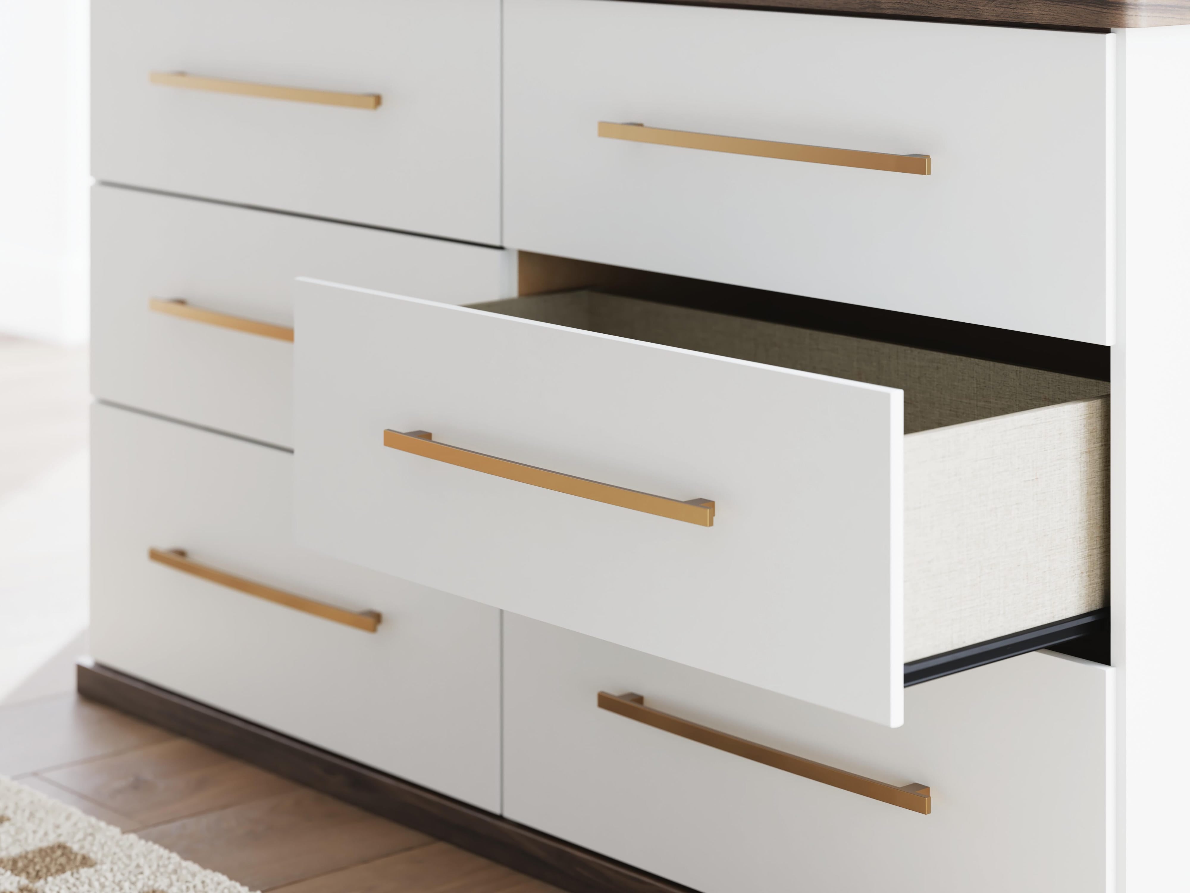 Kendanport Upholstered Bed, Dresser and Nightstand