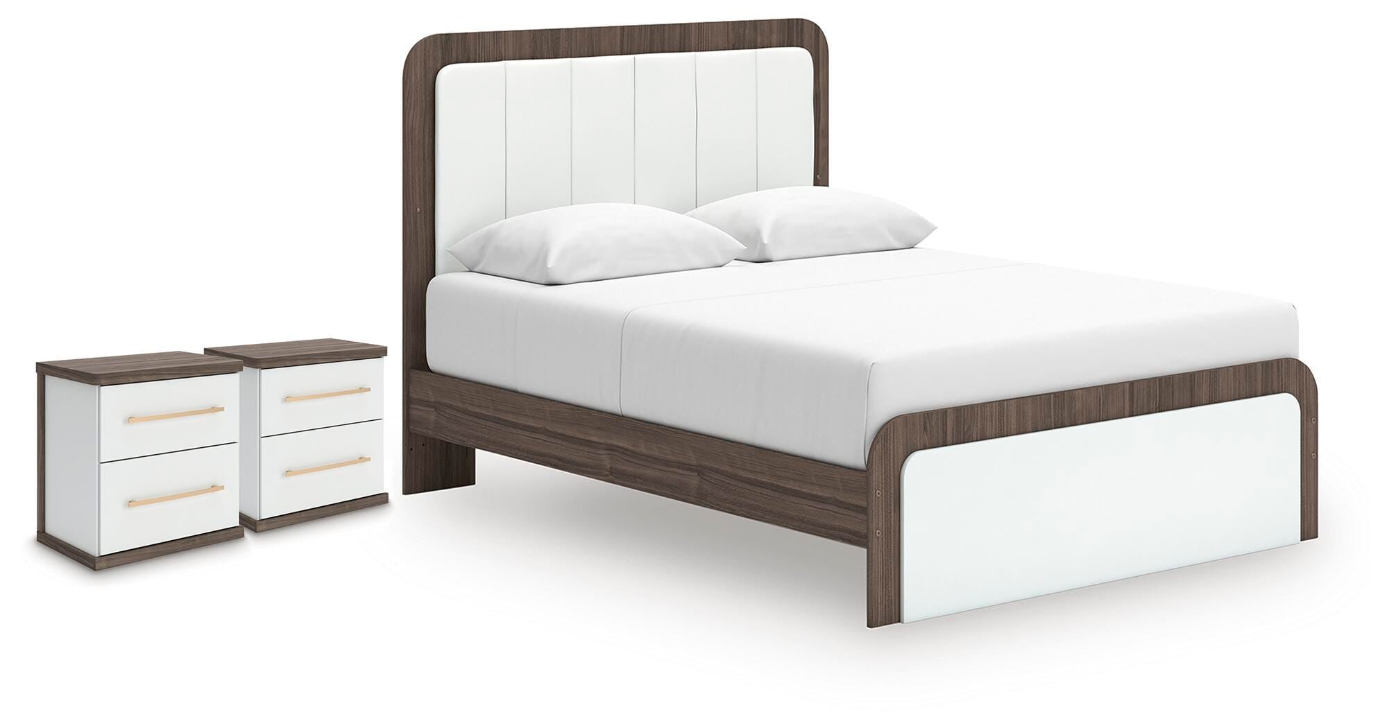 Kendanport Upholstered Bed and 2 Nightstands
