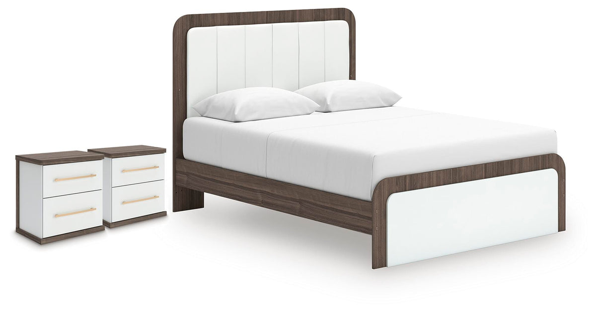 Kendanport Upholstered Bed and 2 Nightstands
