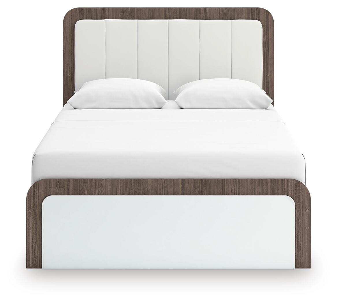 Kendanport Upholstered Platform Bed, Dresser and Mirror