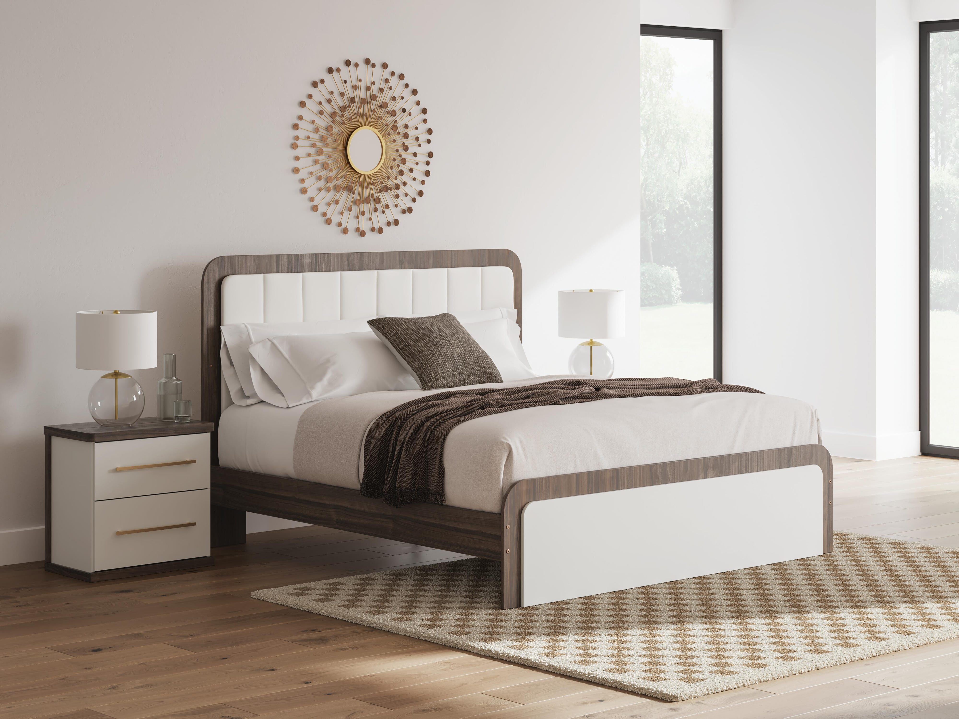 Kendanport Upholstered Bed, Dresser and Nightstand