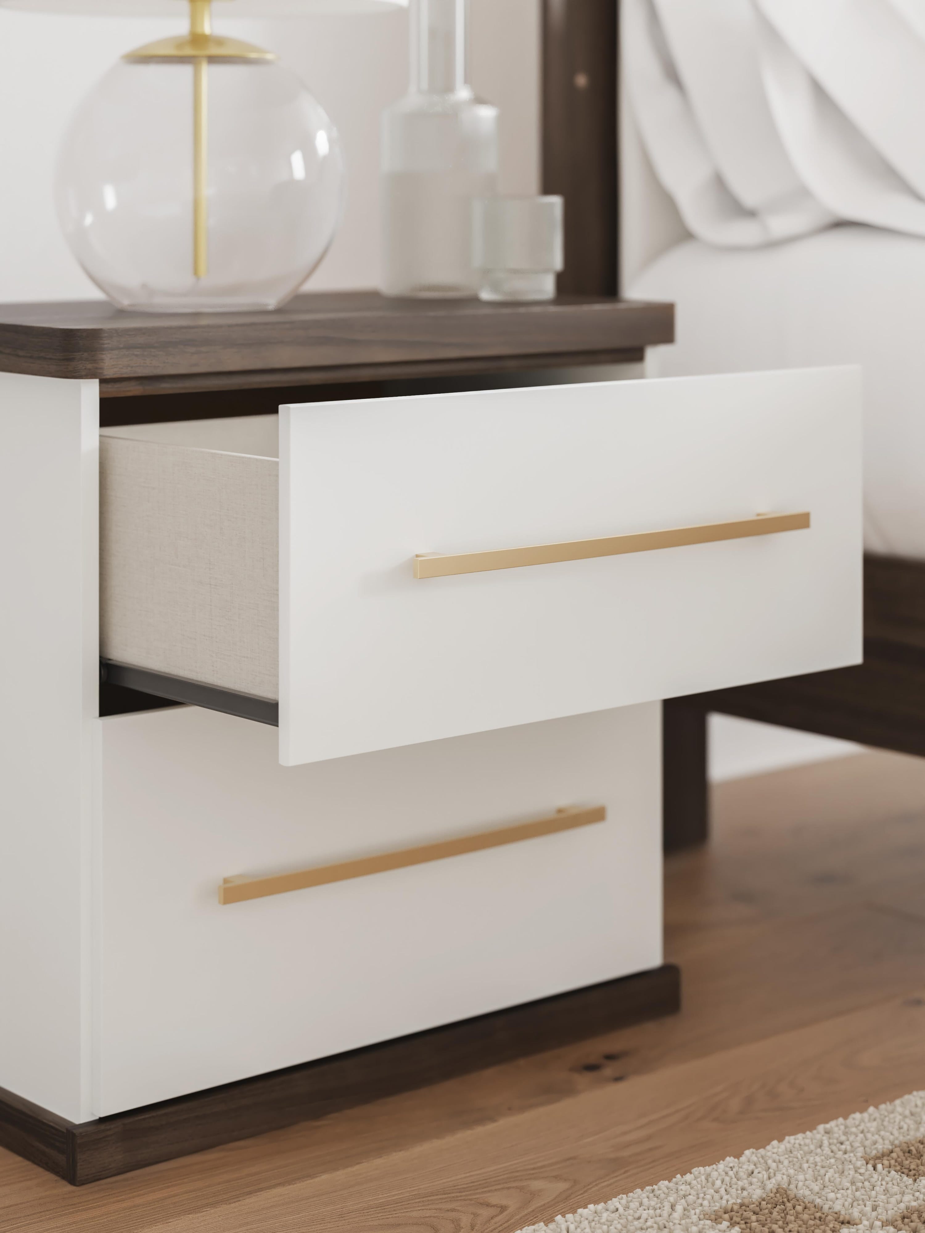 Kendanport Upholstered Bed, Dresser and Nightstand