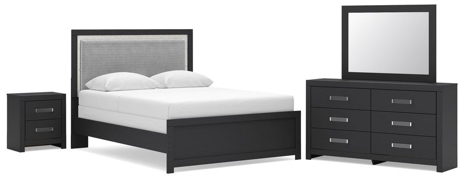 Maeling Upholstered Panel Bed. Dresser, Mirror and Nightstand