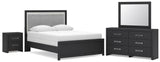 Maeling Upholstered Panel Bed. Dresser, Mirror and Nightstand