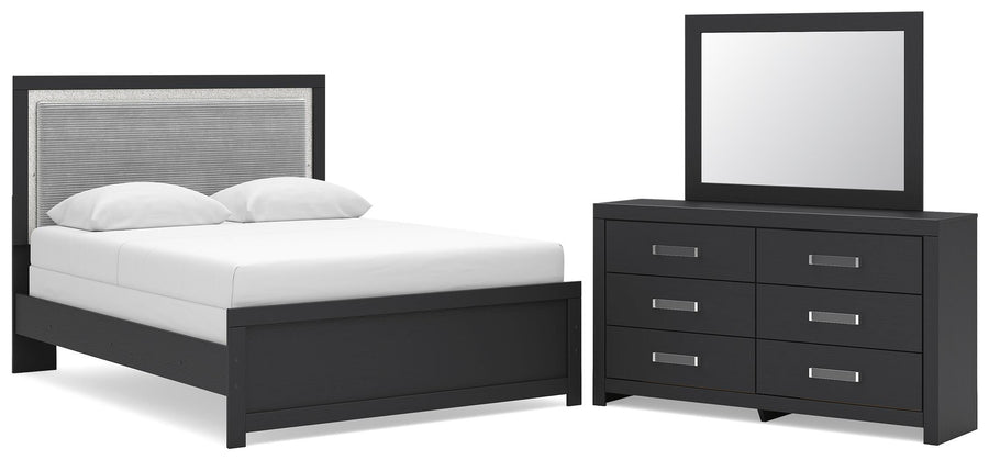 Maeling Upholstered Panel Bed, Dresser and Mirror