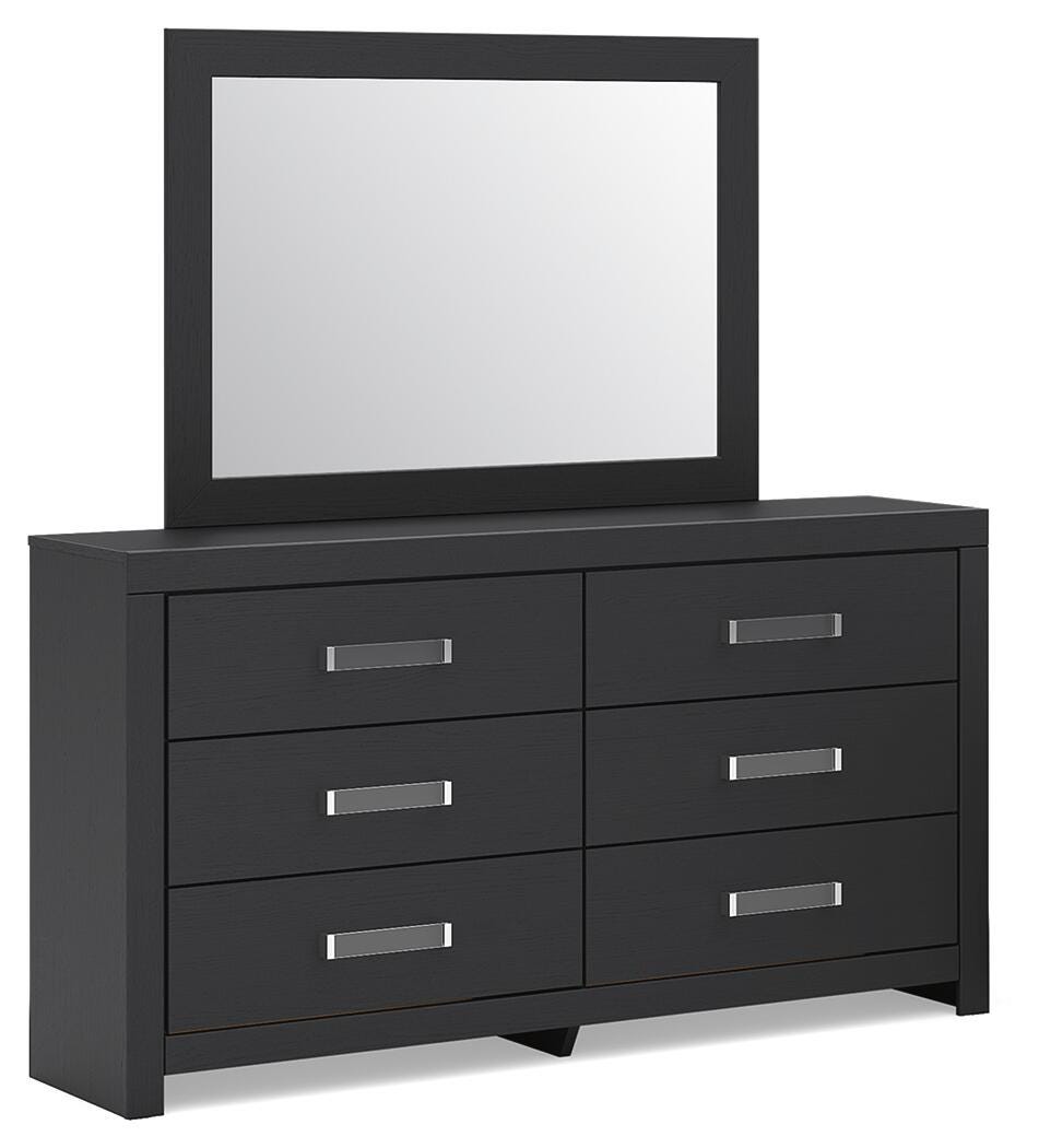 Maeling Upholstered Panel Bed. Dresser, Mirror and Nightstand